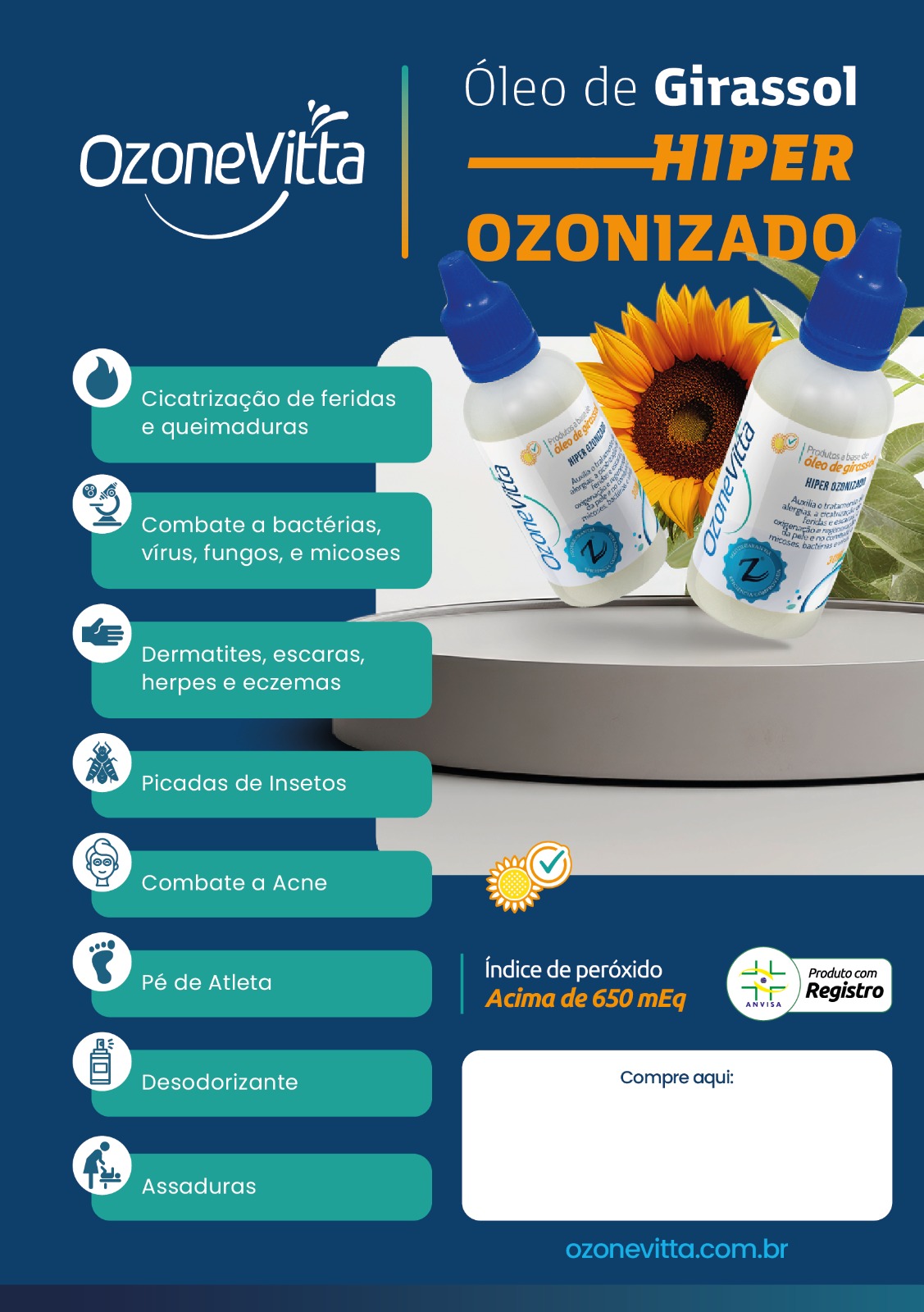 Óleo de Girassol Hiper Ozonizado Ozonevitta - 100 ml